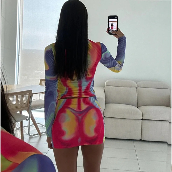 Revolve h:ours Rainbow Contour Long Sleeve Skirt Set - Picture 2 of 7